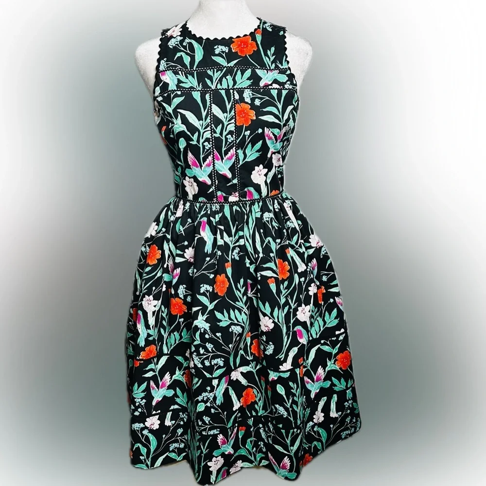 EUC Kate Spade SZ 00 Red/black/green halter midi dress/bust 32” flat/waist 25”
